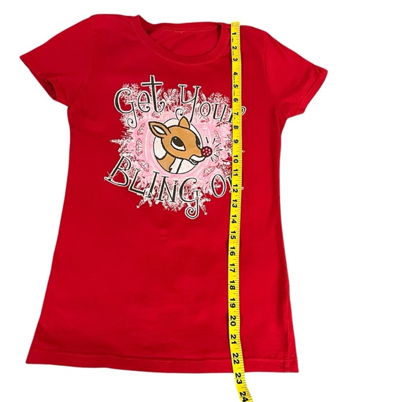 Holiday‎ Rudolph The Red Nose Reindeer W/Jewels On Nose Red T-Shirt Size L10-12 - Picture 4 of 7